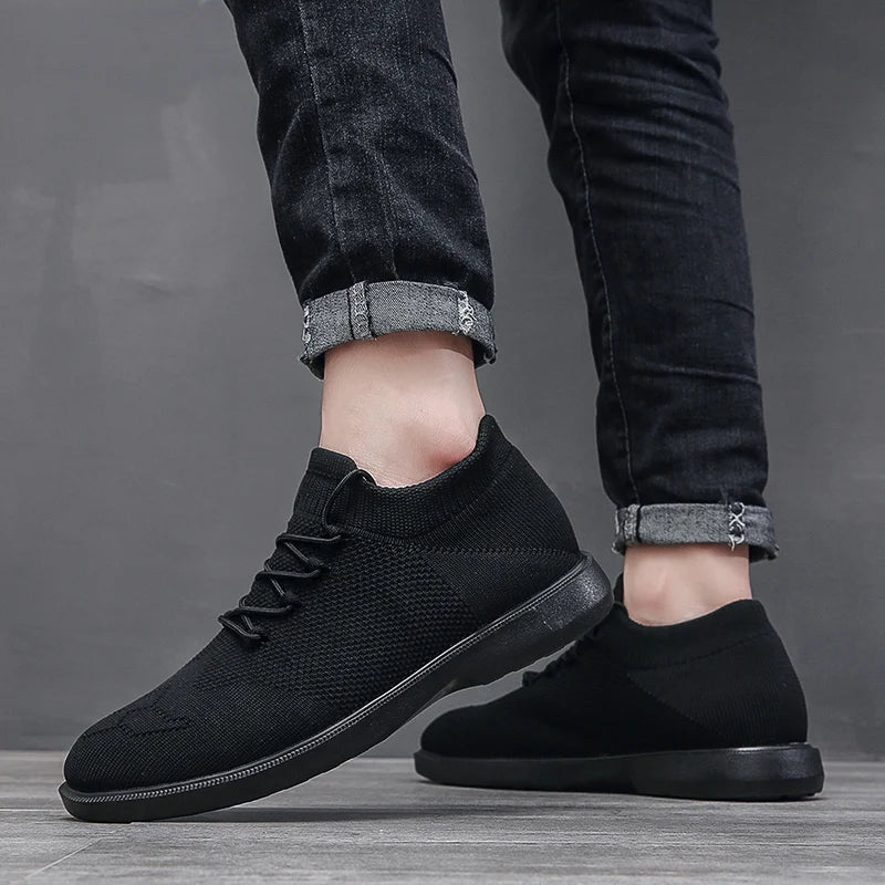 Men's Breathable Elastic Upper Black Sneakers Shoes