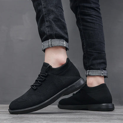 Men's Breathable Elastic Upper Black Sneakers Shoes
