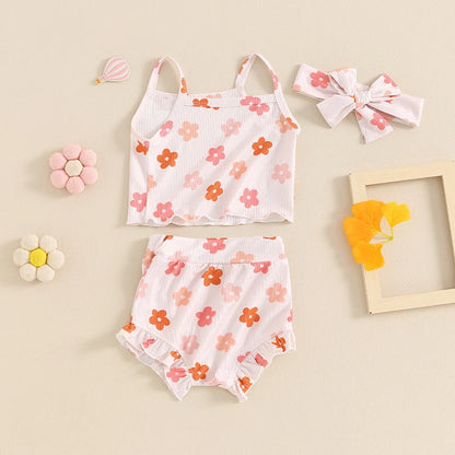Summer Baby Girls Floral Sleeveless Clothes Set