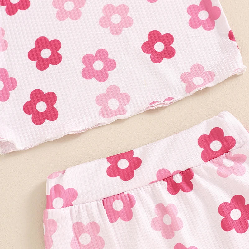 Summer Baby Girls Floral Sleeveless Clothes Set