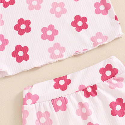 Summer Baby Girls Floral Sleeveless Clothes Set