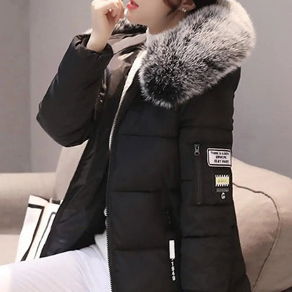 Women Winter Cotton Coat Parka Thickened Padded Stuffed Hooded Mid Length
