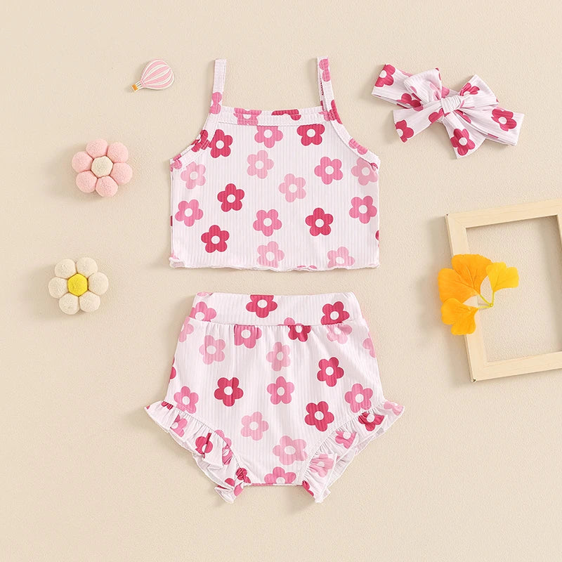 Summer Baby Girls Floral Sleeveless Clothes Set