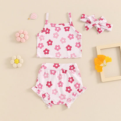 Summer Baby Girls Floral Sleeveless Clothes Set