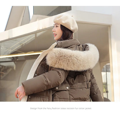 Womens Jacket Winter Women's Long Style Over Knee Big Wool Collar Cotton Jacket