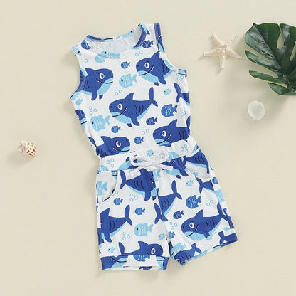 3M-3Y Baby Boy Summer Cartoon Shark Print Outfits Set