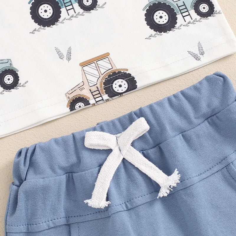 Baby Boy Summer Dinosaur/Car Print Clothes Set