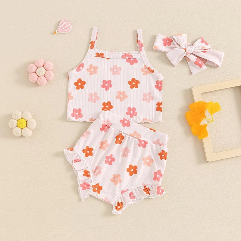 Summer Baby Girls Floral Sleeveless Clothes Set