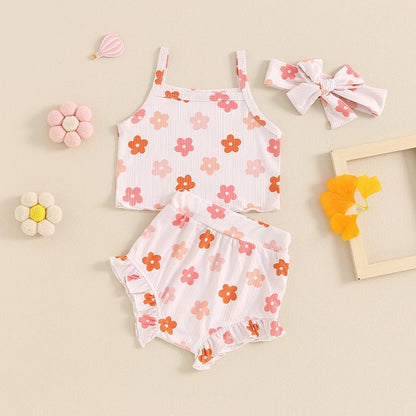 Summer Baby Girls Floral Sleeveless Clothes Set