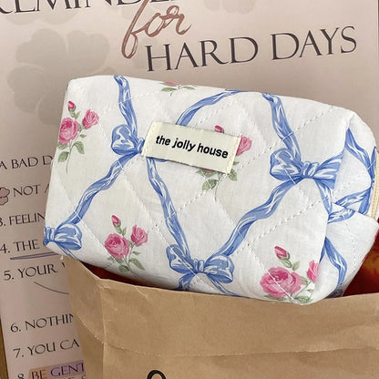 Cotton Fashion Cute Bow Flower Make-up Bag