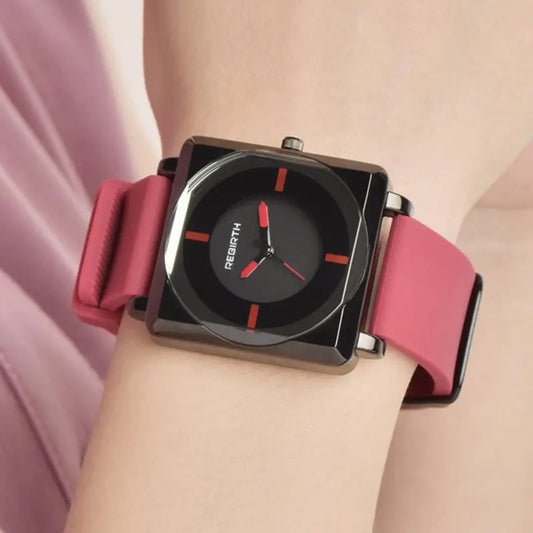 Square Rebirth Women Rubber Wrist Watch