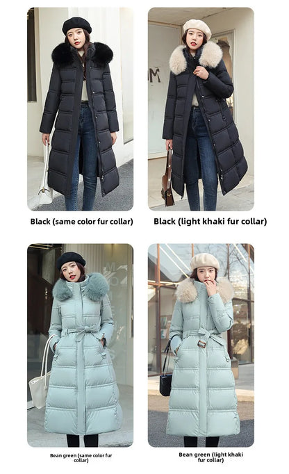 Womens Jacket Winter Women's Long Style Over Knee Big Wool Collar Cotton Jacket
