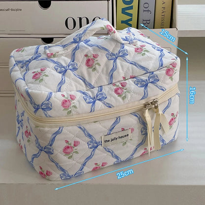 Cotton Fashion Cute Bow Flower Make-up Bag