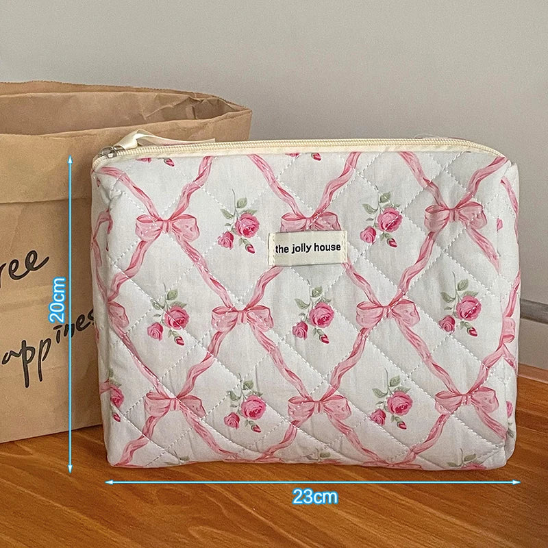 Cotton Fashion Cute Bow Flower Make-up Bag