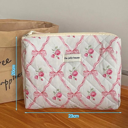 Cotton Fashion Cute Bow Flower Make-up Bag