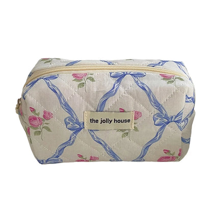 Cotton Fashion Cute Bow Flower Make-up Bag