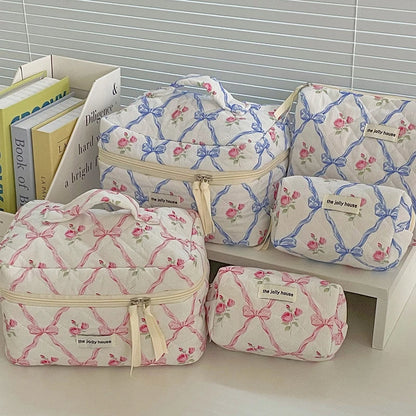 Cotton Fashion Cute Bow Flower Make-up Bag