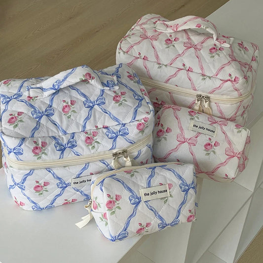 Cotton Fashion Cute Bow Flower Make-up Bag