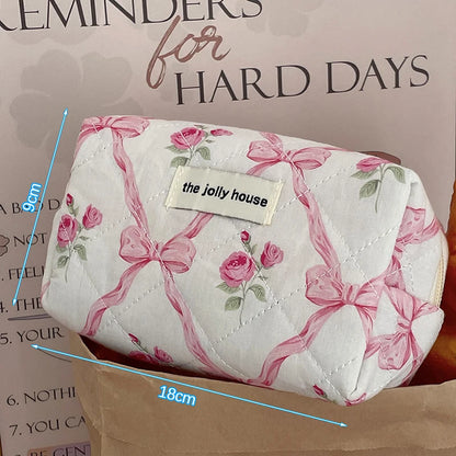 Cotton Fashion Cute Bow Flower Make-up Bag