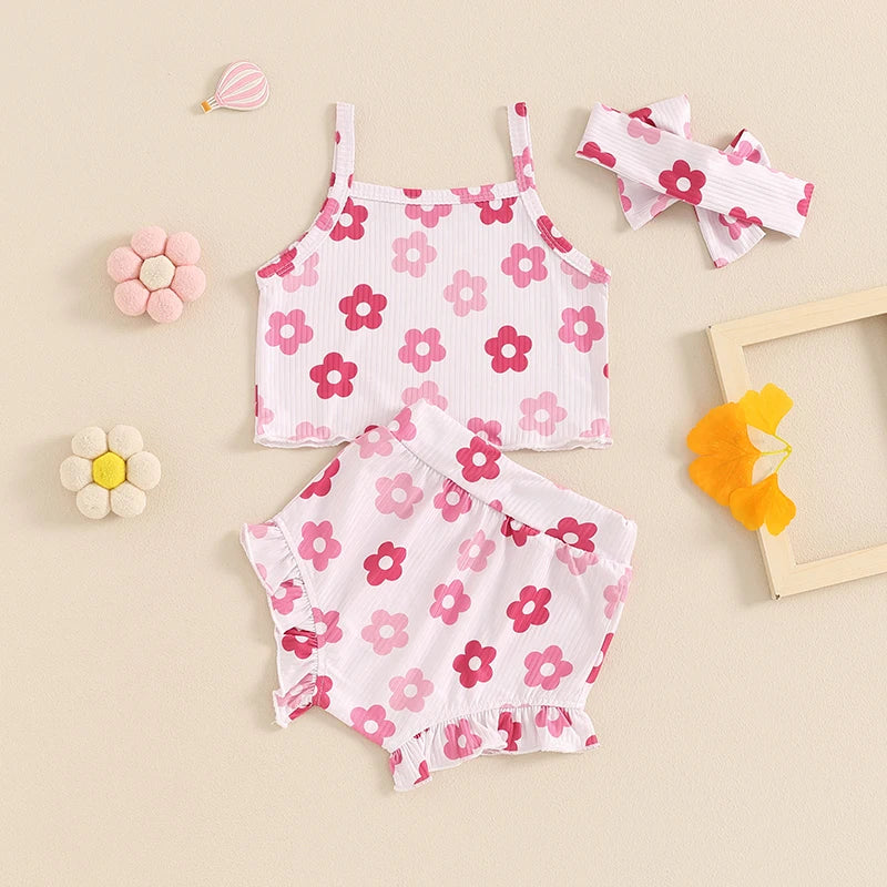 Summer Baby Girls Floral Sleeveless Clothes Set