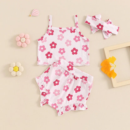 Summer Baby Girls Floral Sleeveless Clothes Set