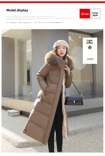 Womens Jacket Winter Women's Long Style Over Knee Big Wool Collar Cotton Jacket