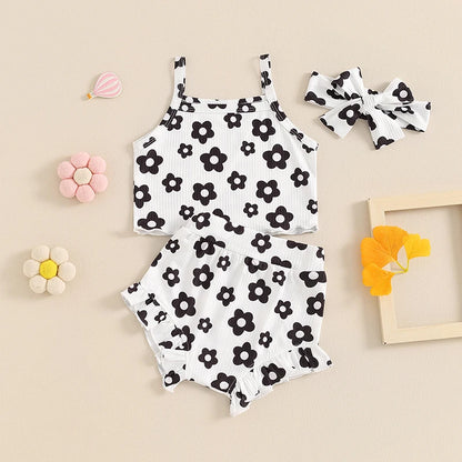 Summer Baby Girls Floral Sleeveless Clothes Set