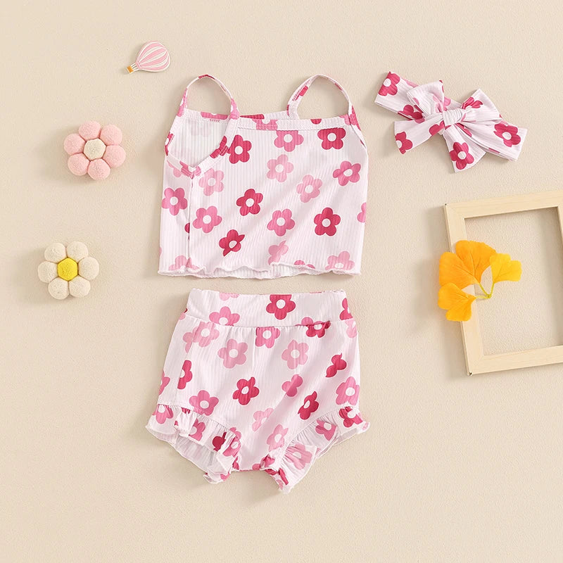 Summer Baby Girls Floral Sleeveless Clothes Set
