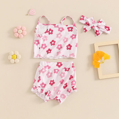 Summer Baby Girls Floral Sleeveless Clothes Set